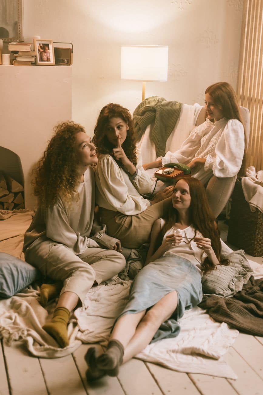 redhead friends enjoying sleepover